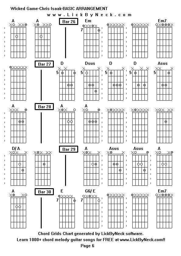 Chord Grids Chart of chord melody fingerstyle guitar song-Wicked Game-Chris Isaak-BASIC ARRANGEMENT,generated by LickByNeck software.